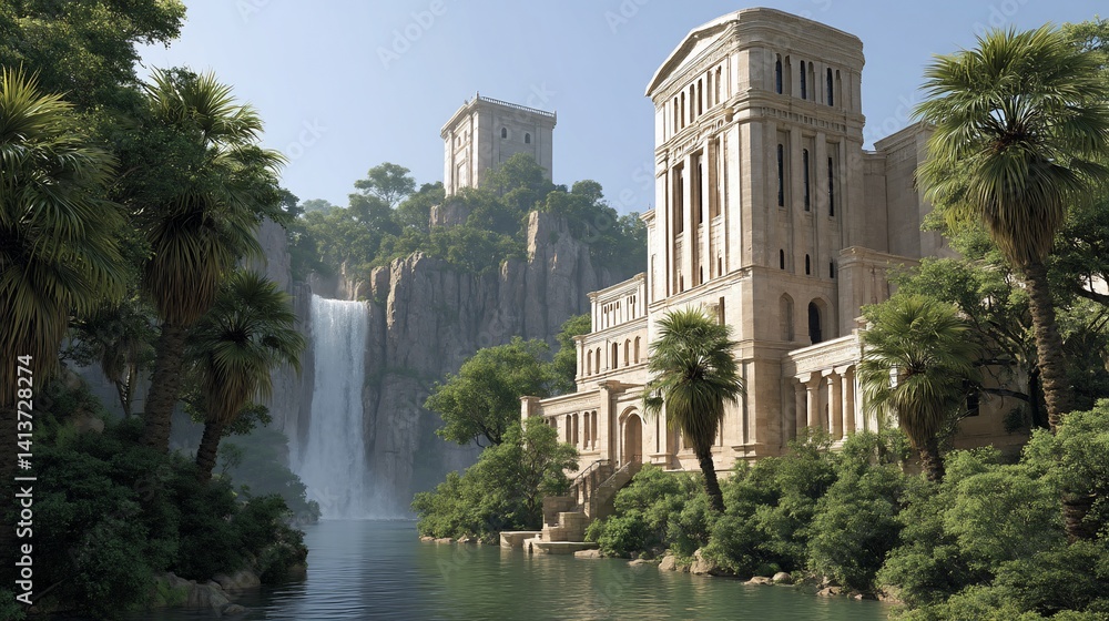 Fototapeta premium Lush valley with ancient buildings