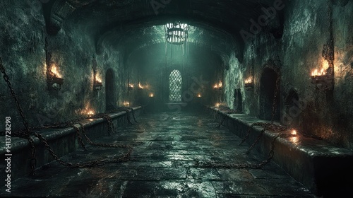 Dark haunted corridor fantasy illustration