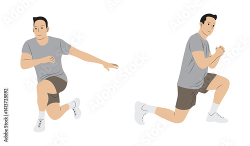 Vector Illustration of Man Doing Lunge Stretch Pose.