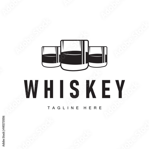 old retro vintage design with whiskey logo, bar drink with simple concept for bar, cafe, restaurant, or business, as business brand and product illustration template