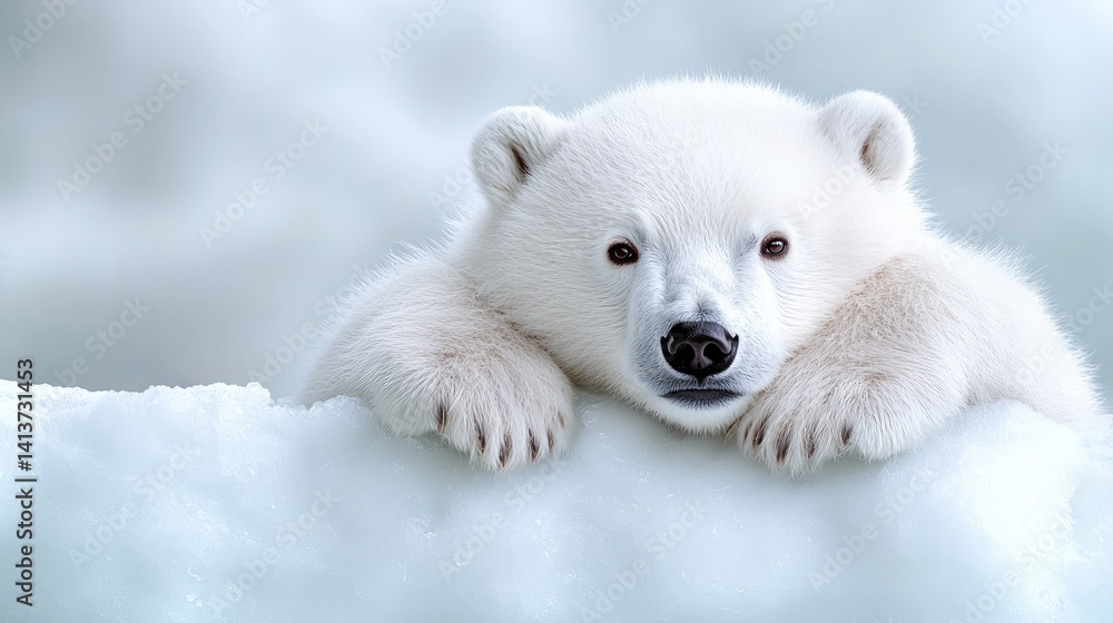 Adorable polar bear cub winter wildlife photography