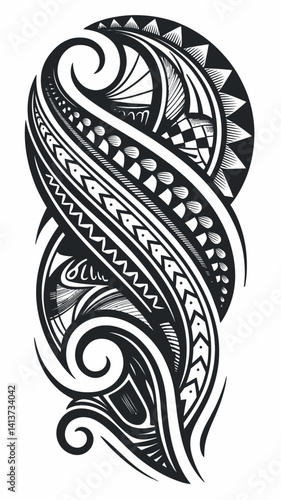 Abstract  Maori Tribal Tattoo Design: Ornate Polynesian Style Ornament