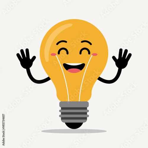 Happy Lightbulb Character: Idea, Innovation, and Creativity Concept