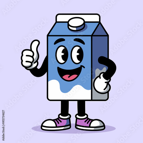 Cartoon Milk Carton Character Giving a Thumbs Up Gesture