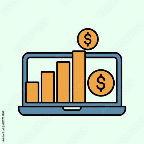 Online Business Growth Chart on Laptop with Dollar Coins - Financial Success