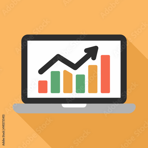 Growth Chart on Laptop: Business Data Analysis & Upward Trend Visualization