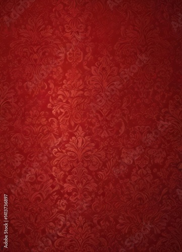 Intricate red damask wallpaper, classic ornate design ,  pattern,  fabric