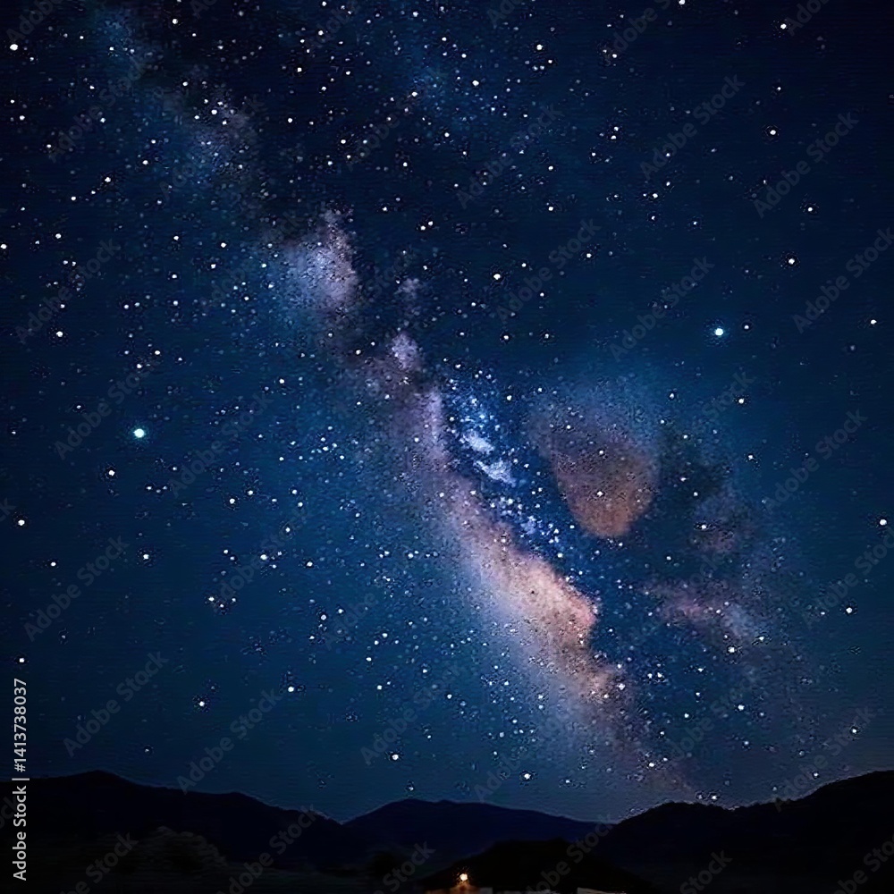Fototapeta premium Mesmerizing swirls of milky way against dark blue night sky with shining stars, nebula, constellations