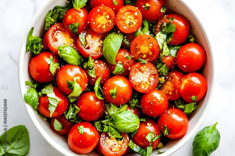 Vibrant Cherry Tomato and Basil Salad Bowl Vibrant Cherry Tomato and Basil Salad Bowl