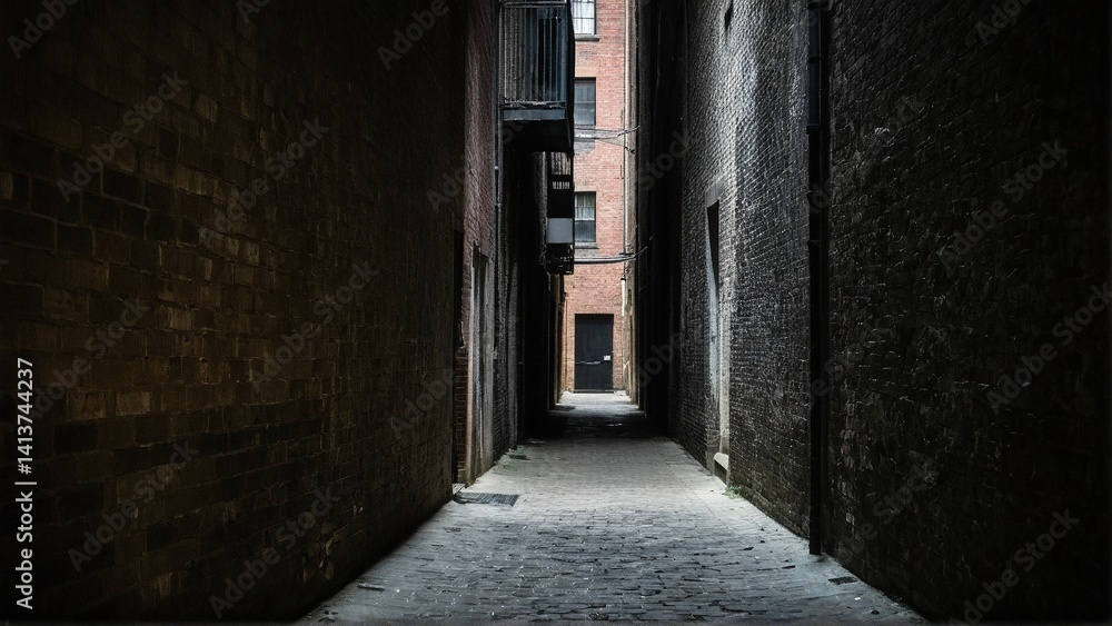 Descending into the Depths: A Long, Dark Alleyway Lined with Brick Walls and a Distant Glimmer of Hope. Descending into the Depths: A Long, Dark Alleyway Lined with Brick Walls and a Distant Glimmer of Hope.