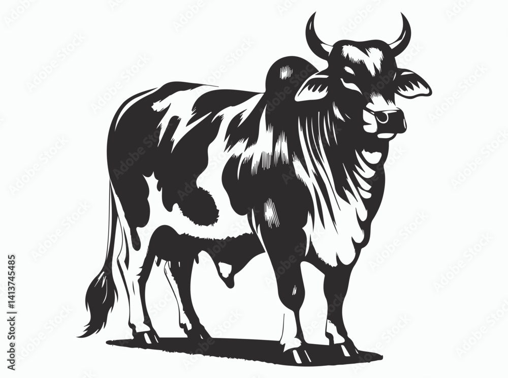 Fototapeta premium Cow Silhouette Collection Featuring Indian Cow and Australian Cow in Unique Poses for Art, Craft, and Design Projects