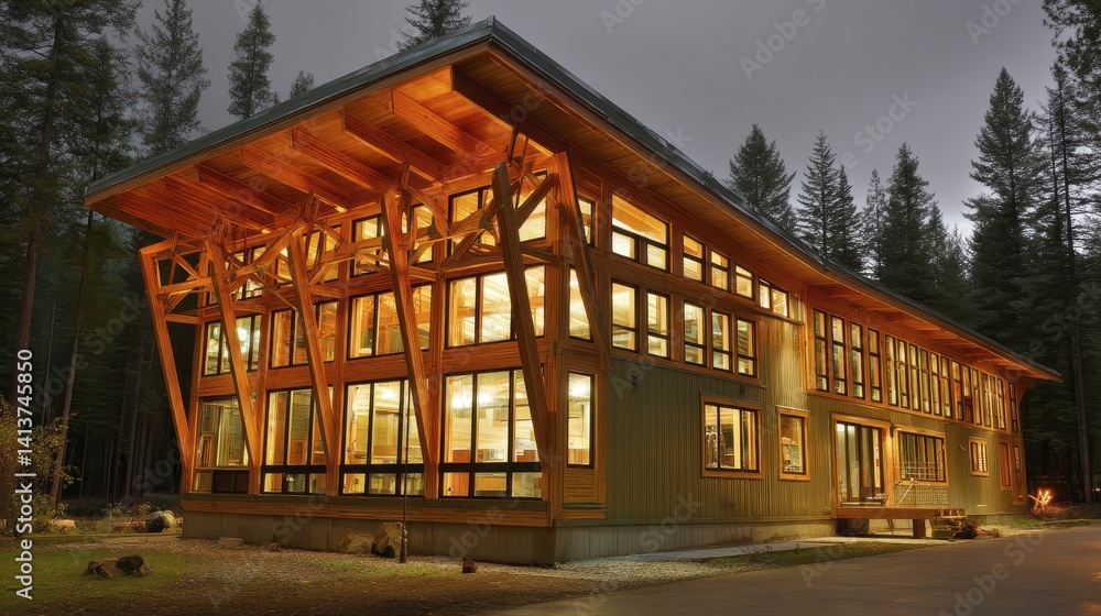 Night-time view of a well-lit framework h-2 - office architecture cityscape Night-time view of a well-lit framework h-2 - office architecture cityscape
