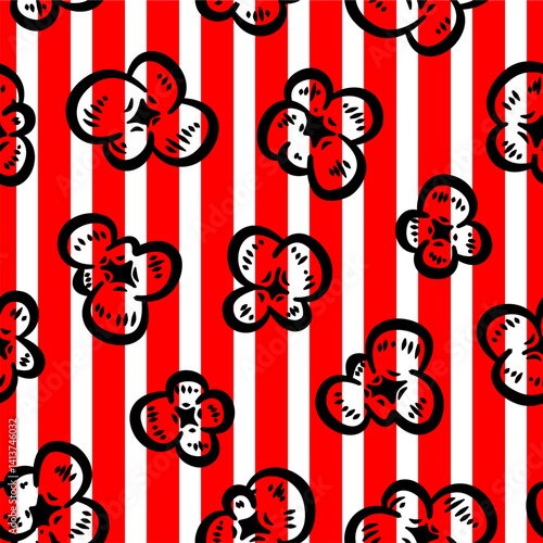 Popcorn pattern Background. doodle popcorn. popcorn seamless pattern background. Popcorn pattern for packaging snacks. Popcorn fluffy flakes pattern.