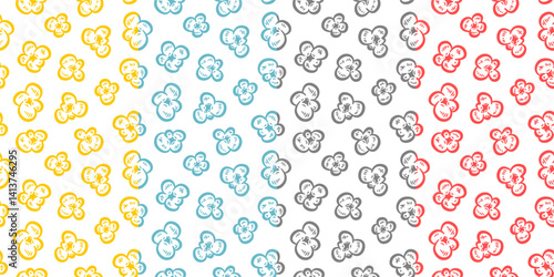 Popcorn pattern Background. doodle popcorn. popcorn seamless pattern background. Popcorn pattern for packaging snacks. Popcorn fluffy flakes pattern.