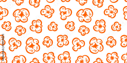 Popcorn pattern Background. doodle popcorn. popcorn seamless pattern background. Popcorn pattern for packaging snacks. Popcorn fluffy flakes pattern.