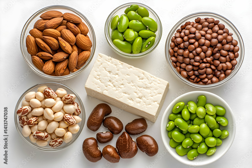 Plant Based Protein Sources Flat Lay Plant Based Protein Sources Flat Lay