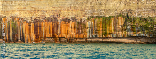 USA, Michigan, Pictured Rocks National Lakeshore. Mineral stains on sandstone cliffs.