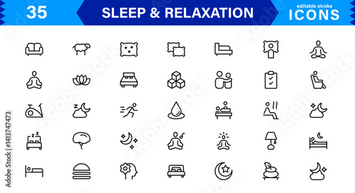 Sleep and Relaxation Icons for Peaceful and Soothing Designs. Featuring Cozy Symbols for Rest, Meditation, and Tranquility in Your Digital Work.