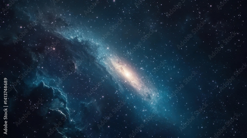 Naklejka premium An astronaut floating weightlessly in deep space, surrounded by stars and galaxies, Earth visible in the distance