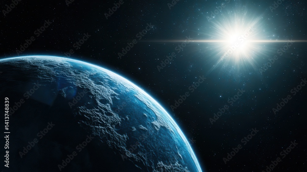 Obraz premium An astronaut floating weightlessly in deep space, surrounded by stars and galaxies, Earth visible in the distance