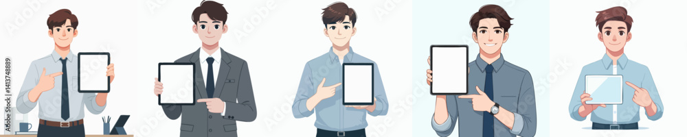 Vector collection of a young businessman man showing blank screen of tablet Vector collection of a young businessman man showing blank screen of tablet