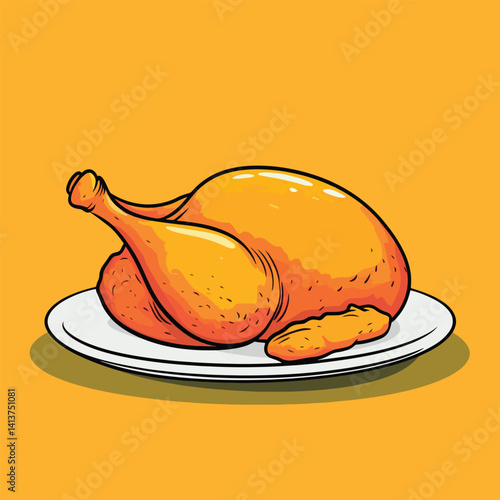 cartoon chicken roasted no details solid background