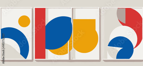 Abstract Geometric Wall Art Prints Modern Shapes Artwork Minimalist Home Decor for Living Room Bedroom Colorful Circle and Rectangle Art Set of 4 Framed Prints