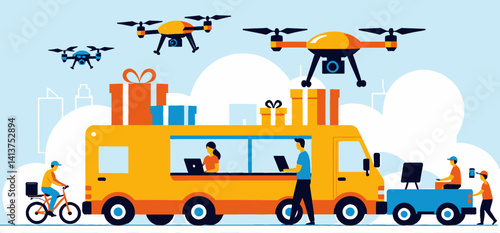 Drone Delivery_Innovative Logistics Solutions_Future of Shipping with Autonomous Vehicles and Mobile Workforce_Optimized for Efficiency_Last Mile Delivery