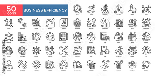 Businee Efficiency collection set. Businee Efficiency, Productivity , Inovation, Strategy, Target, Collaboration, Profit, Analysis, icon. Simple flat vector illustration