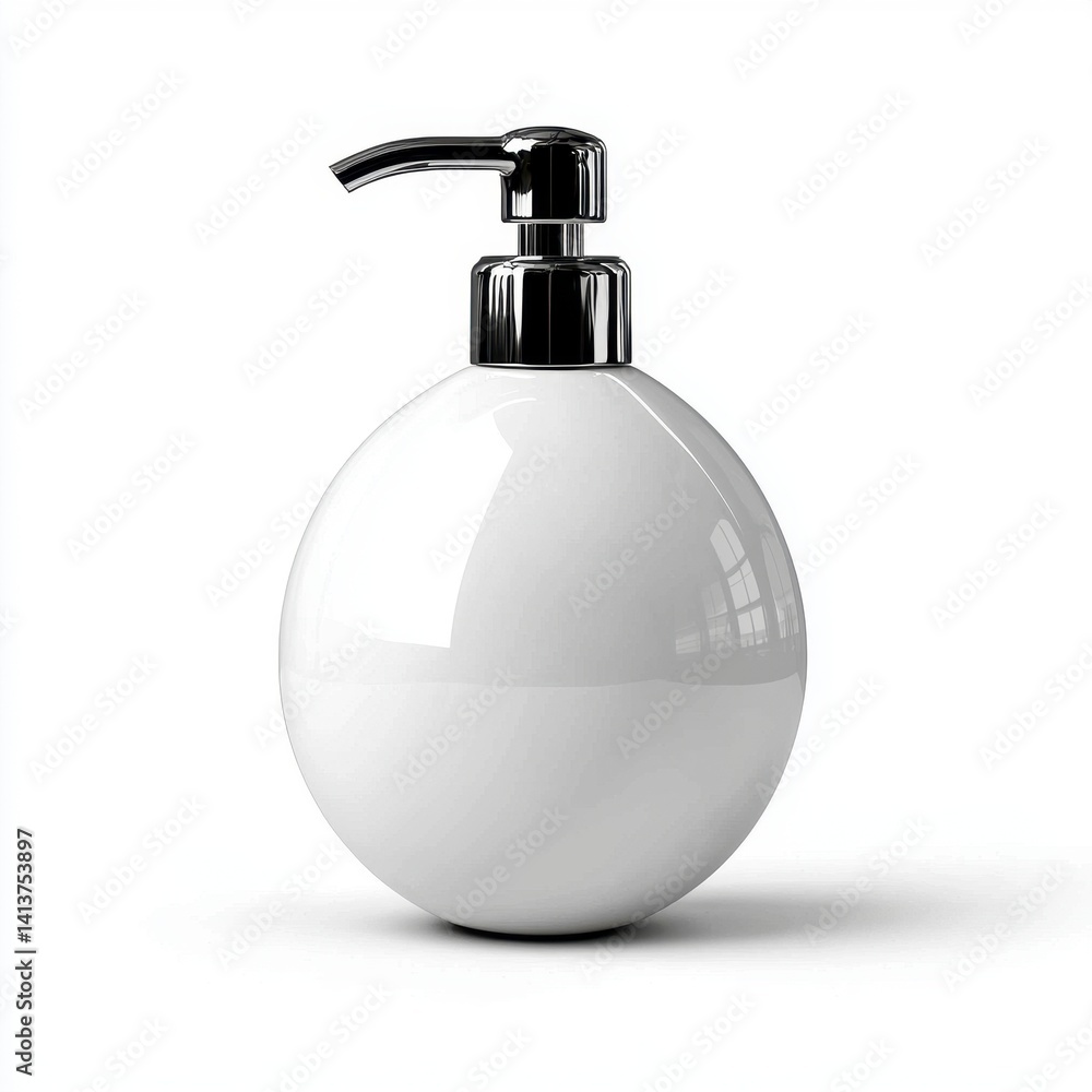 Fototapeta premium Minimalist Round White Soap Dispenser with Chrome Pump