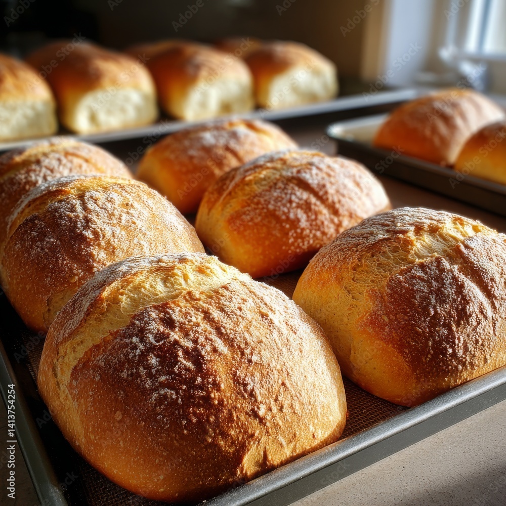 Freshly Baked Bread Rolls on Baking Tray with Golden Crusts and Soft Interiors, Perfect for Culinary and Baking Enthusiasts Freshly Baked Bread Rolls on Baking Tray with Golden Crusts and Soft Interiors, Perfect for Culinary and Baking Enthusiasts