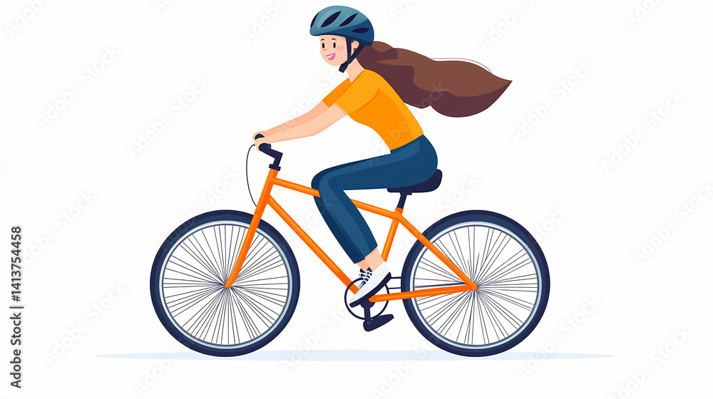 Bicycling adventure: A woman cycles forward with joy, embracing a bike trip through the city. This illustration captures the essence of outdoor activity and healthy lifestyle. Bicycling adventure: A woman cycles forward with joy, embracing a bike trip through the city. This illustration captures the essence of outdoor activity and healthy lifestyle.