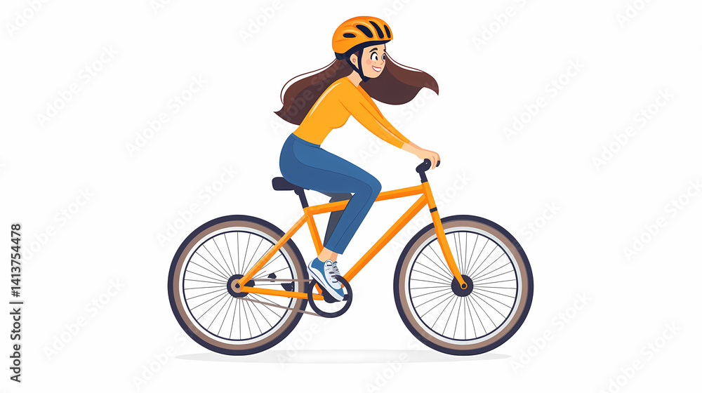 Fototapeta premium Pedaling Progress: A woman rides her bicycle with focused determination, embodying health, adventure, and sustainable transportation.