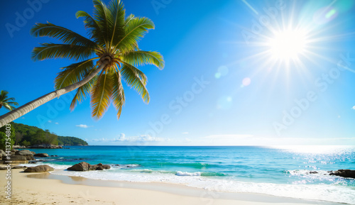 Wallpaper Mural tropical beach with palm tree Torontodigital.ca