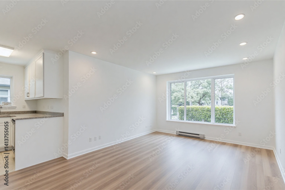 Fototapeta premium empty living room with hardwood floors and white walls