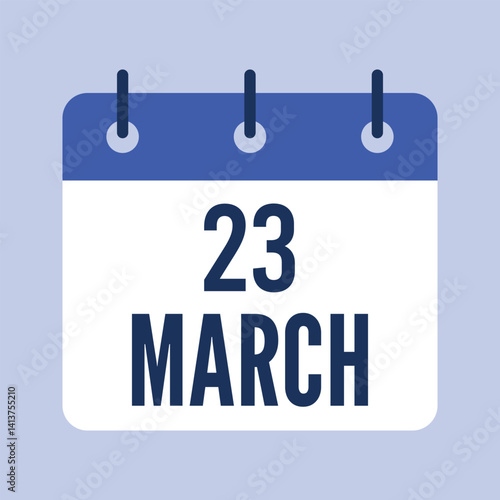 23 March Calendar, Isolated Vector Calendar.
