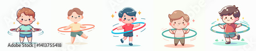 Vector collection of a child who enjoys playing hula hoop