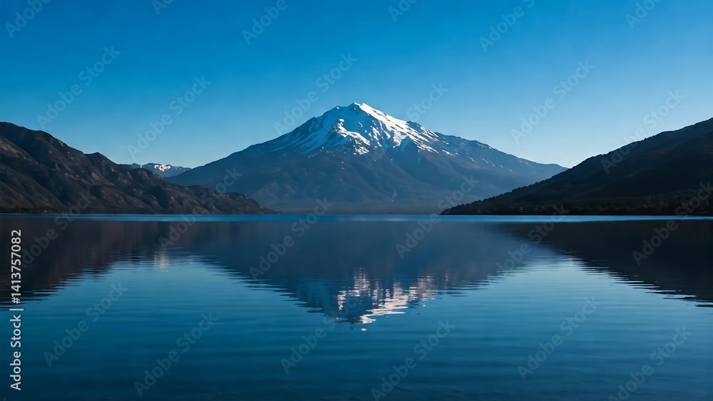 A majestic snow-capped mountain reflected in a pristine lake under a clear blue sky, embodying the beauty and need for preservation celebrated on Earth Day. A majestic snow-capped mountain reflected in a pristine lake under a clear blue sky, embodying the beauty and need for preservation celebrated on Earth Day.