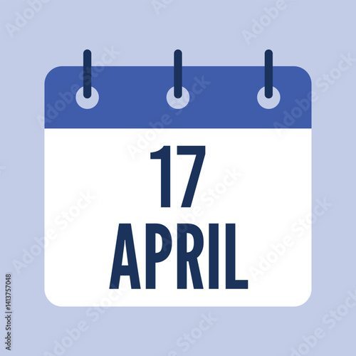 17 April Calendar, Isolated Vector Calendar.