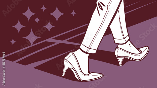 Hand drawn vector illustration of fashionable shoes, a stylish footwear pair against purple foil dark purple background vector illustration.