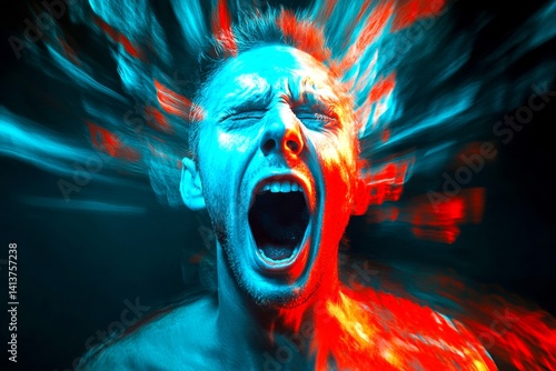 Phobia in dreams. Sleep trauma. Losing voice - nightmares, bad dreams: abstract image of physical state. Sleep deprivation effect. Metaphorical losing voice perceptions of fear and despair.