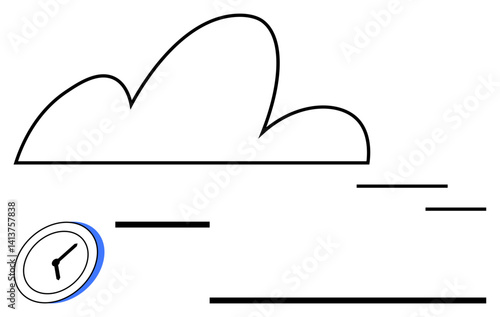 Cloud with swift motion lines and a clock, suggesting speed, time, and efficiency. Ideal for delivery, speed, time-saving, productivity, cloud computing logistics flat simple metaphor