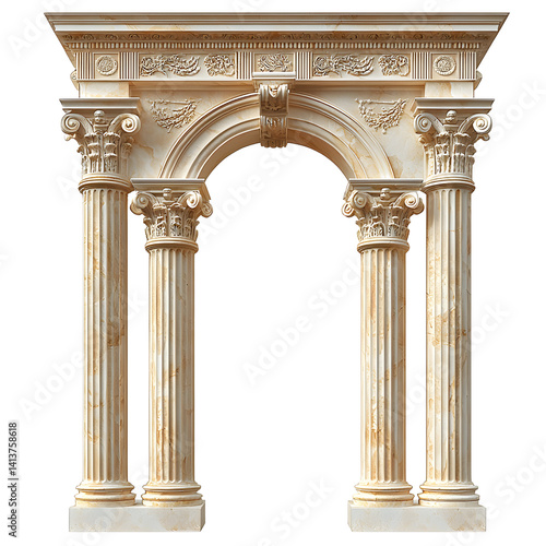 marble archway with columns isolated on white background.