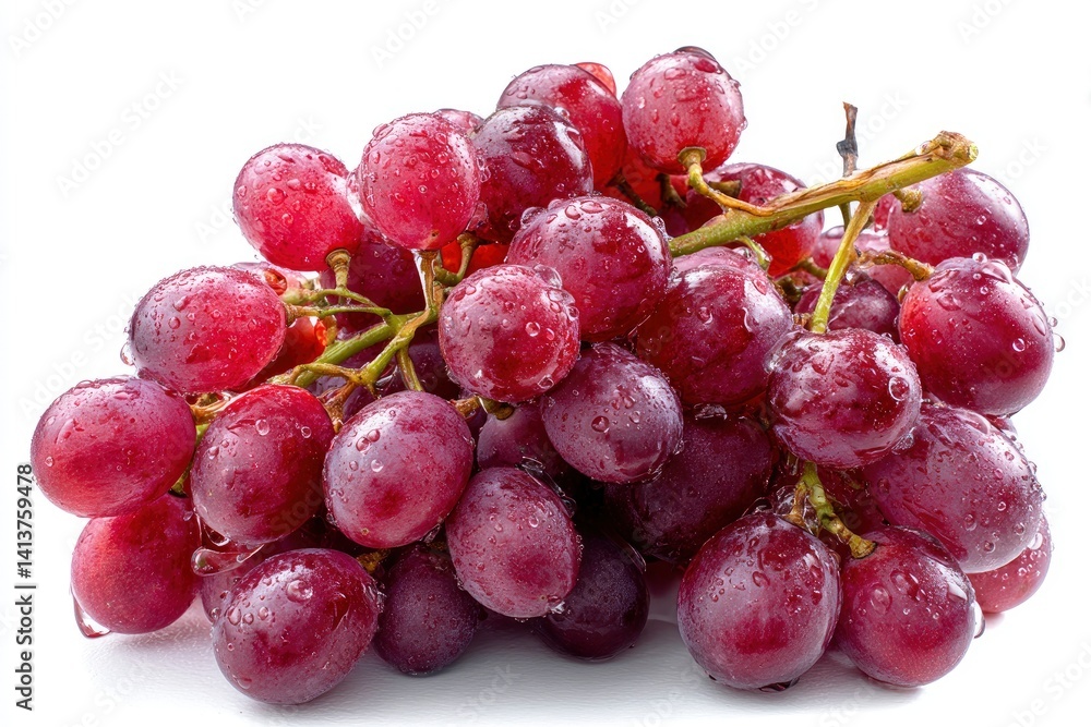 Fresh Red Grapes with Water Droplets on White Background Close Up Fresh Red Grapes with Water Droplets on White Background Close Up