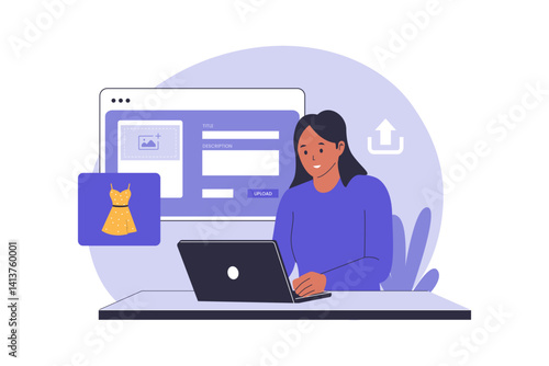 Product Upload to Marketplace Illustration for E-commerce Business and Online Store Management. Illustration for websites, landing pages, mobile apps, posters and banners