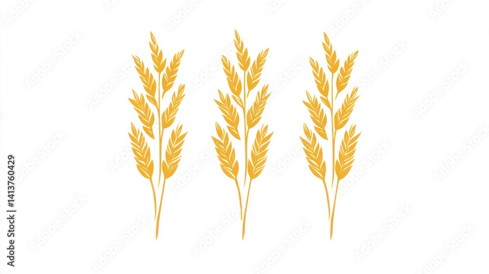 Three stylized representations of golden wheat stalks. Three stylized representations of golden wheat stalks.