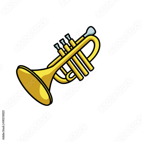 Jazz Trumpet Music Instrument Illustration for Concert Design, Band Performance, and Musical Education in Cartoon Style