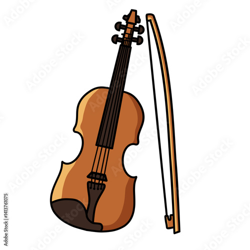 Violin Classic Music Instrument Illustration for Concert Design, Band Performance, and Musical Education in Cartoon Style