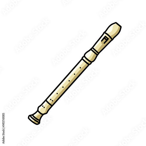 Flute Music Instrument Illustration for Concert Design, Band Performance, and Musical Education in Cartoon Style