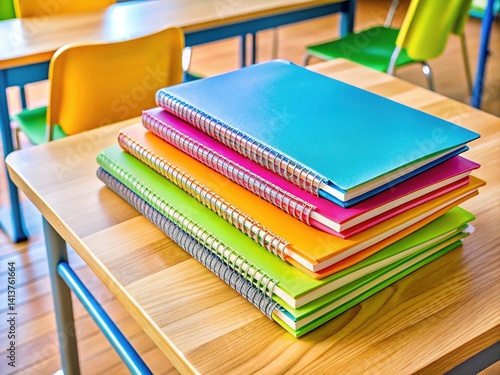 Colorful Notebooks on School Desk - Study Essentials